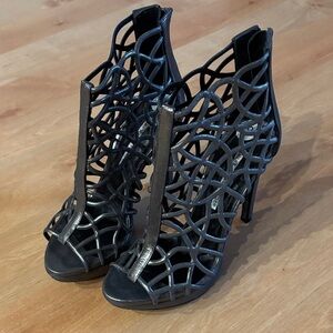 Vera Wang Metallic Gunmetal Cage High-Heel Sandals
